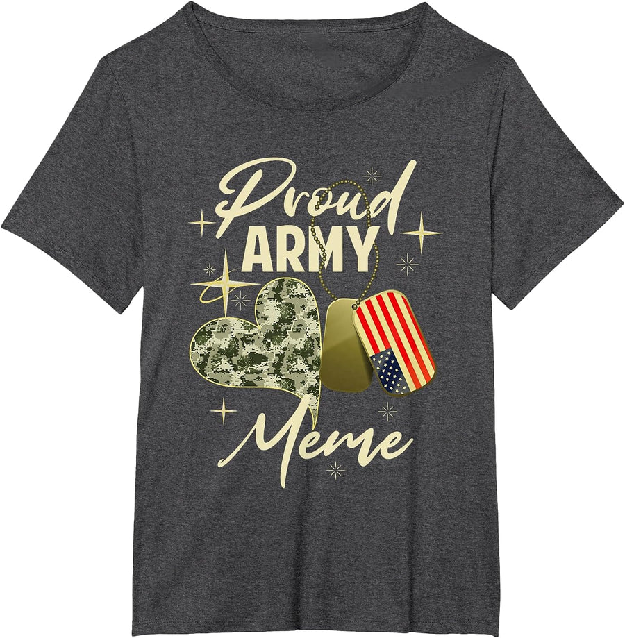 Proud Army Meme Camouflage Mother's Day Dog Tag US Flag T-Shirt - Dark Heather Grey