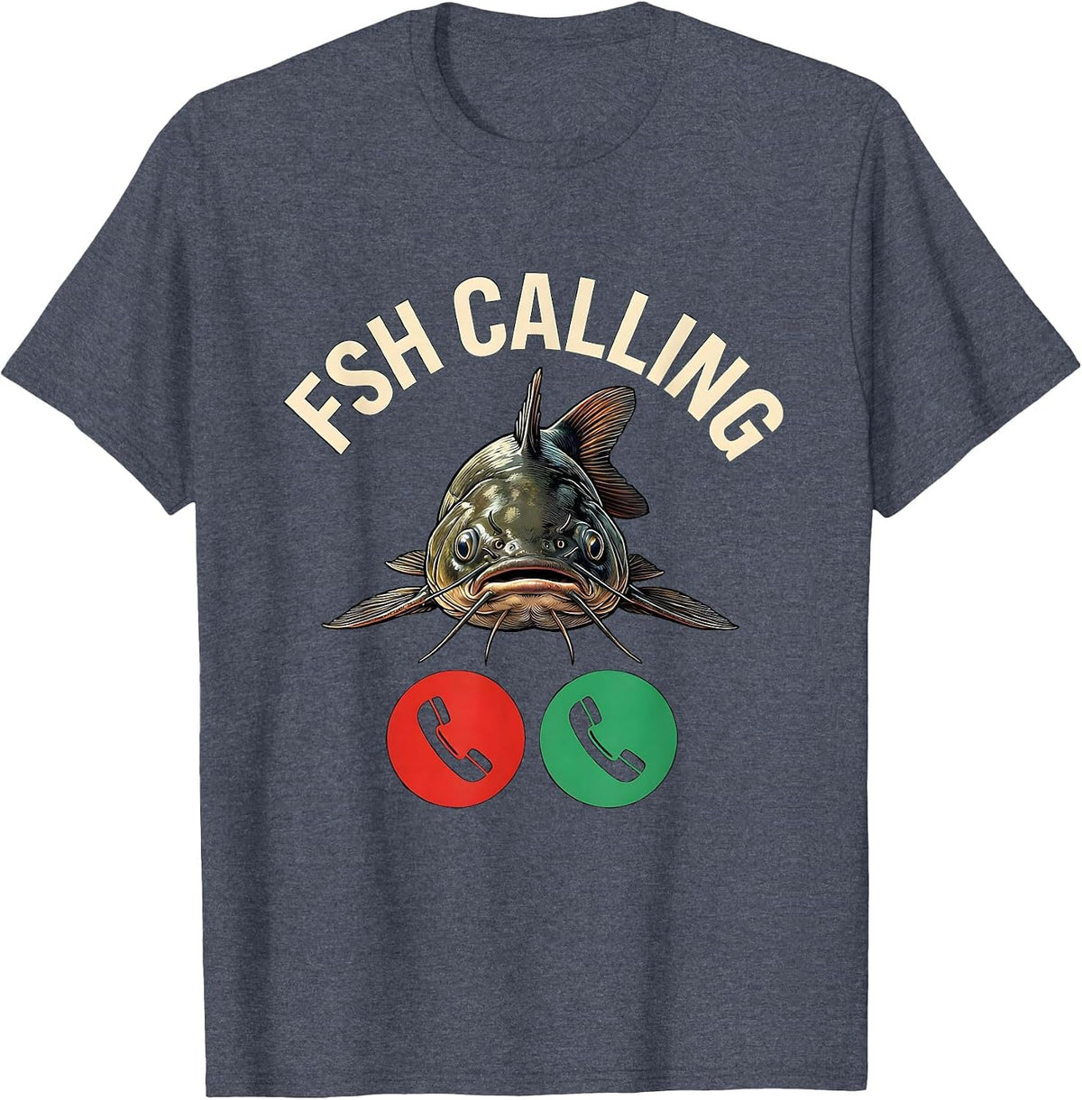 Fsh Calling Funny Fishing Meme Phone Call Parody T-Shirt - Heather Blue
