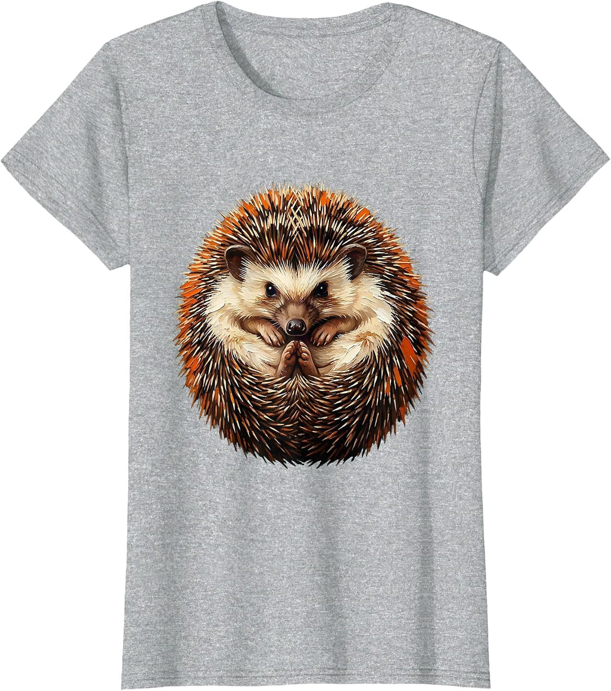 Women's Curled Hedgehog Cute Animal Lover Novelty Humor T-Shirt - Heather Grey