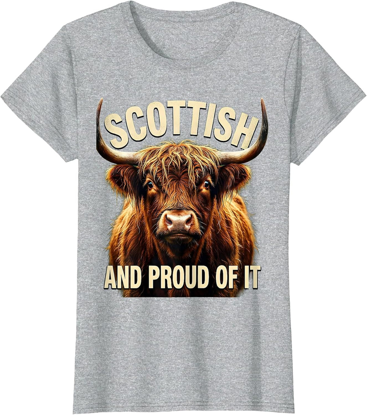 Highland Cow Scottish and Proud of It Design T-Shirt - Heather Grey