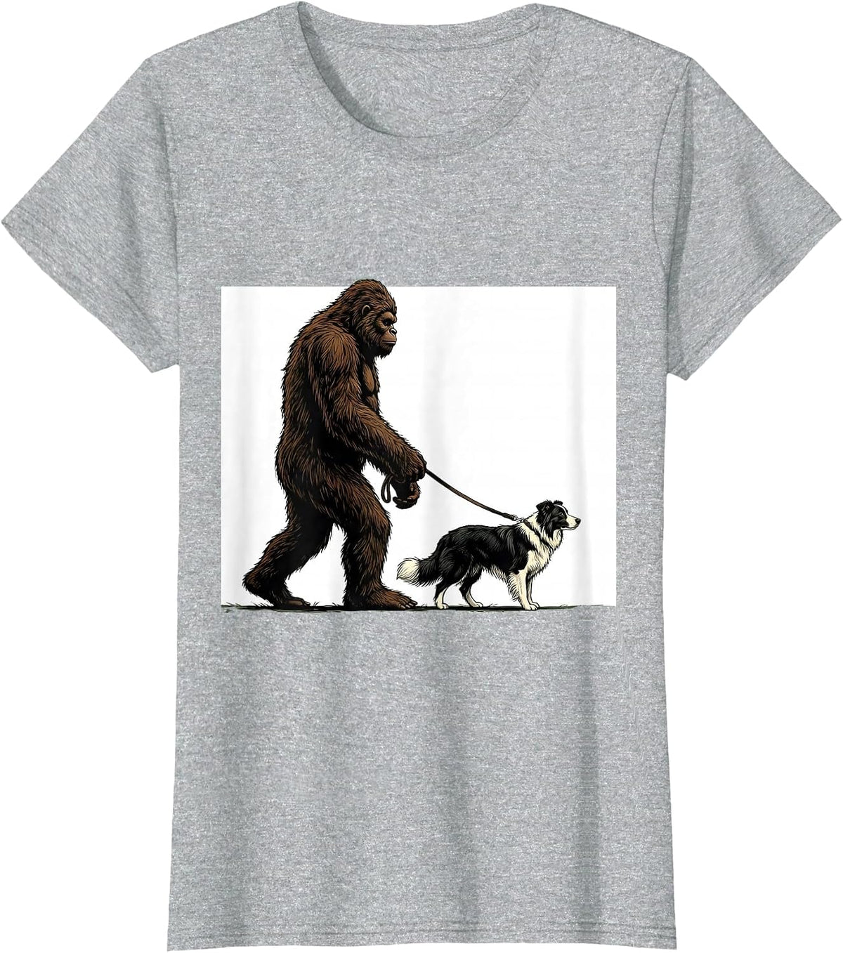Women's Bigfoot Walking Border Collie Funny Dog Owner Humor T-Shirt - Heather Grey
