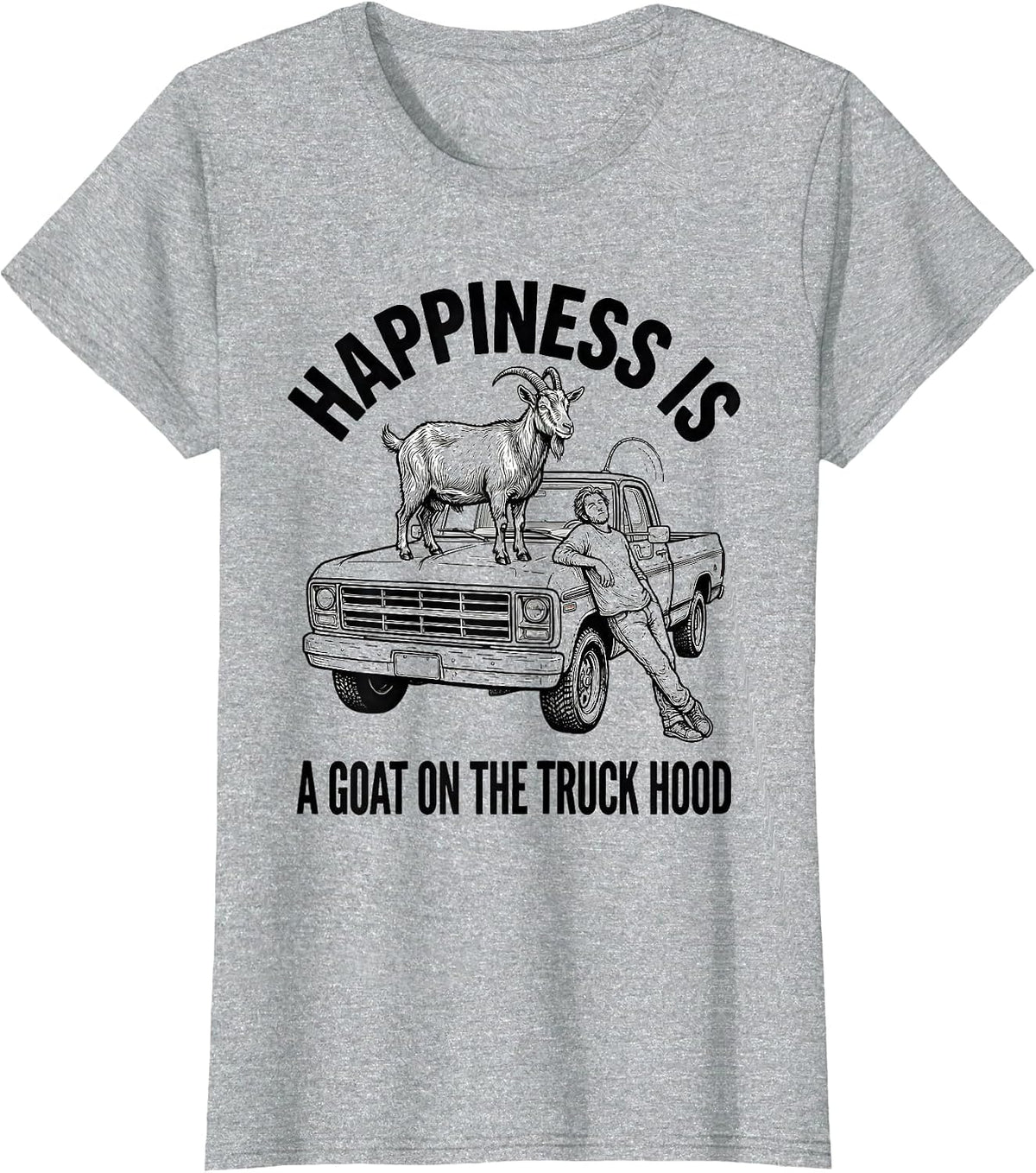 Women's Happiness Is A Goat On The Truck Hood Funny Goat Lover Gift T-Shirt - Heather Grey