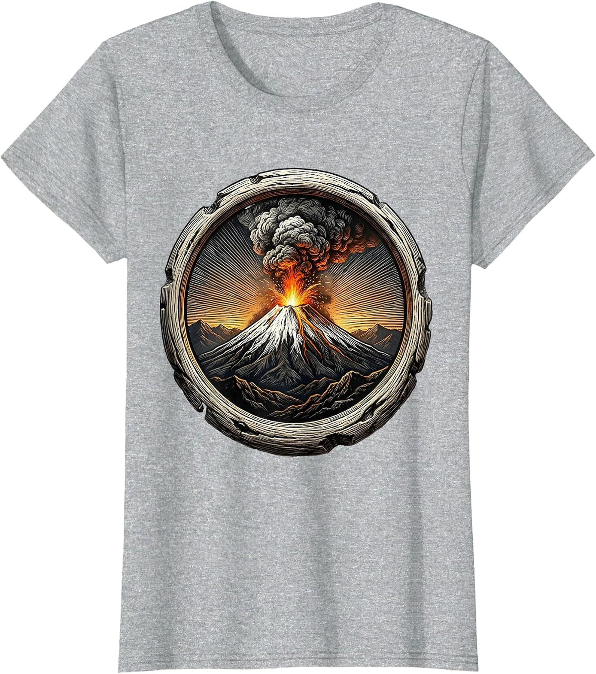 Alaska Snow-Capped Volcano Erupting at Dusk T-Shirt - Heather Grey