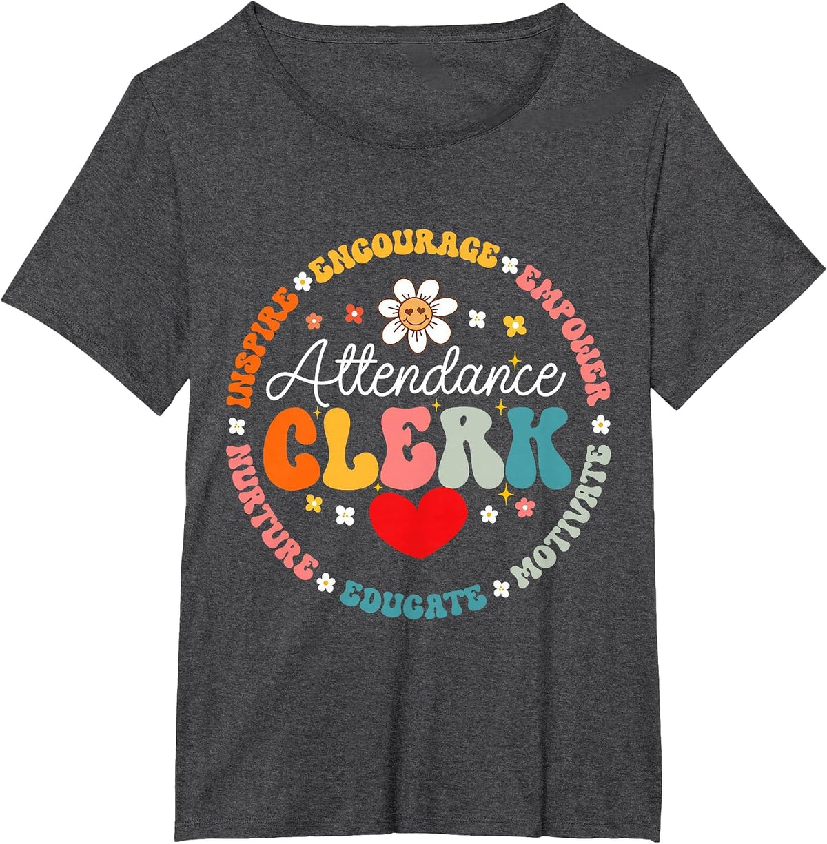 Groovy Attendance Clerk Back to School Appreciation Week T-Shirt - Dark Heather Grey