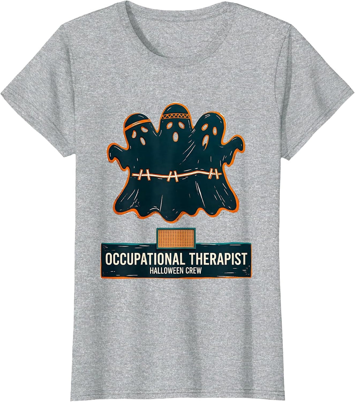 Occupational Therapist Halloween Crew Linocut Ghost Office T-Shirt - Heather Grey