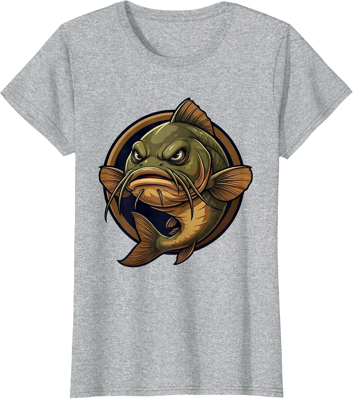 Catfish Lurking in Murky River Depths Graphic T-Shirt - Heather Grey