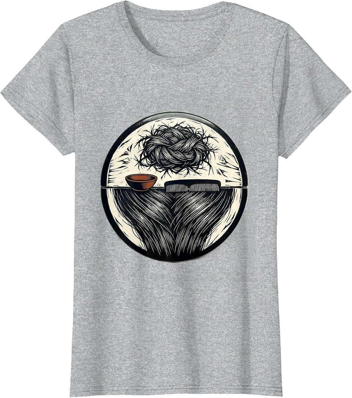 Sealed Hair Badge Linocut Hairdresser Barber Gift T-Shirt - Heather Grey