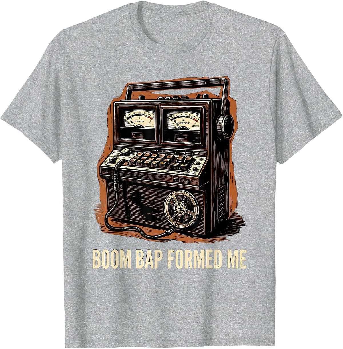 Men's Boom Bap Formed Me Vintage Linocut Hip Hop Lyric Nostalgia T-Shirt - Heather Grey