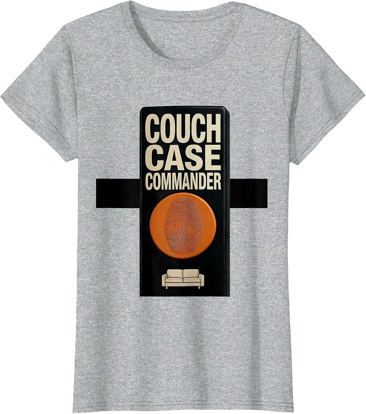 Women's Couch Case Commander Brutalist True Crime Fan Humor T-Shirt - Heather Grey