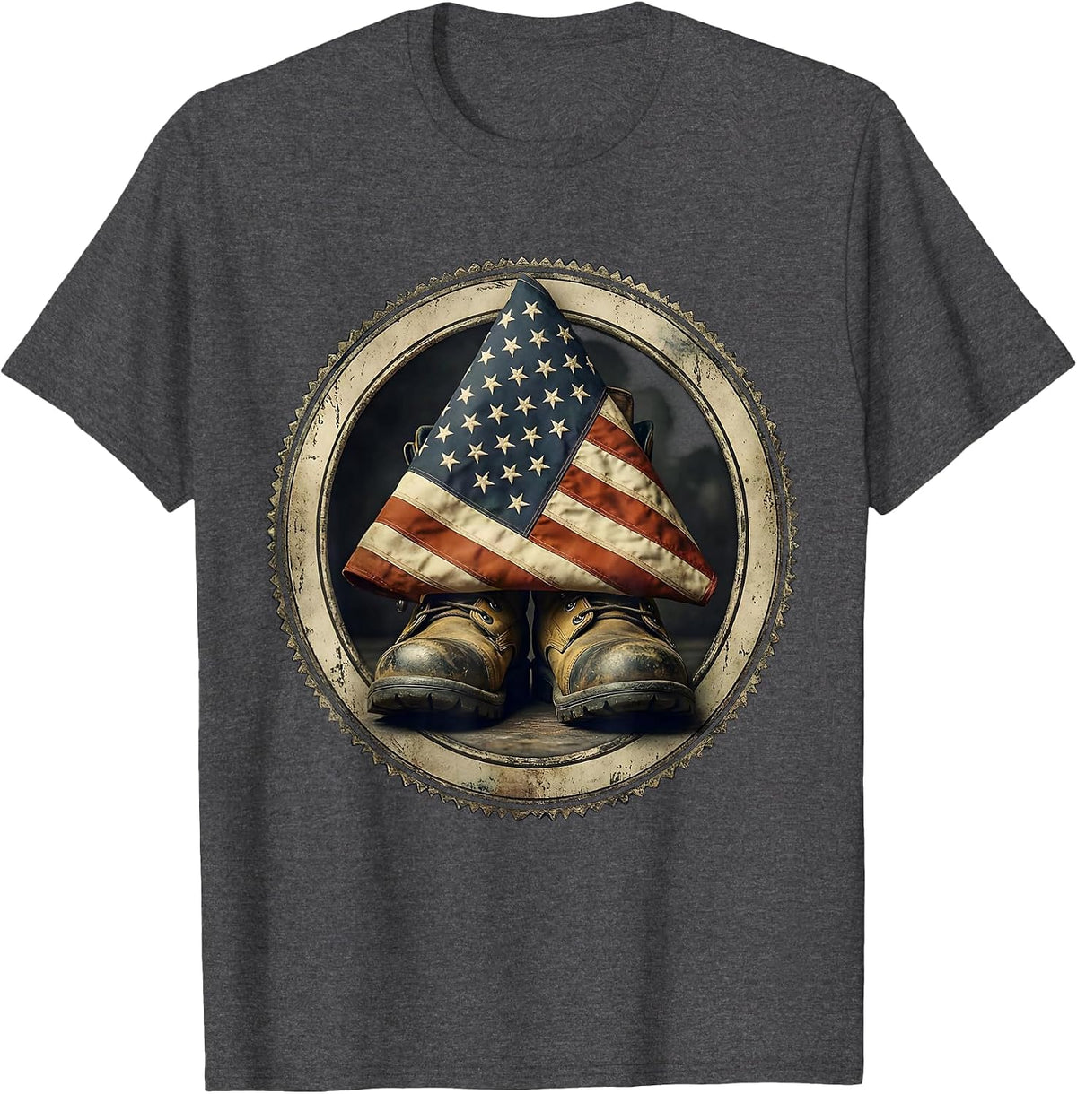 Sept 11 Memorial Folded Flag Firefighter Boots T-Shirt - Dark Heather Grey