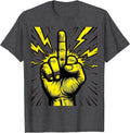 Men's Middle Finger Lightning Bolt Graphic Design T-Shirt - Dark Heather Grey