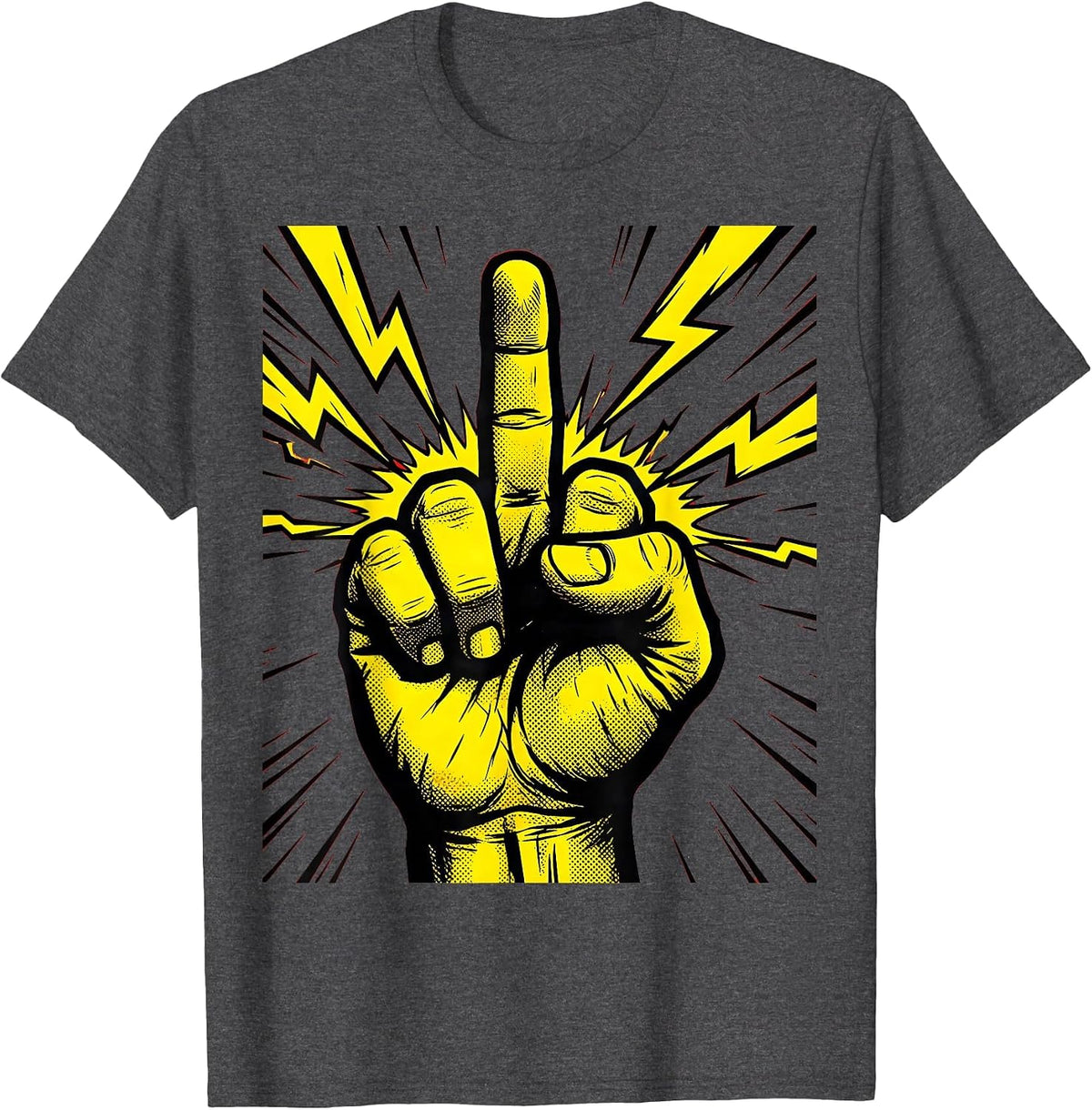 Men's Middle Finger Lightning Bolt Graphic Design T-Shirt - Dark Heather Grey