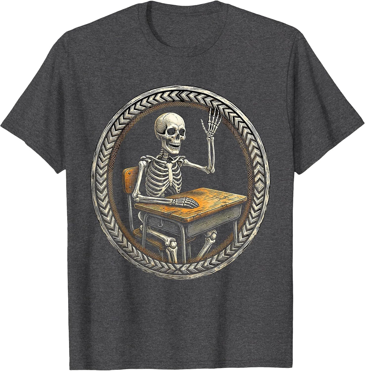 Men's Skeleton Student Halloween Teacher Design T-Shirt - Dark Heather Grey