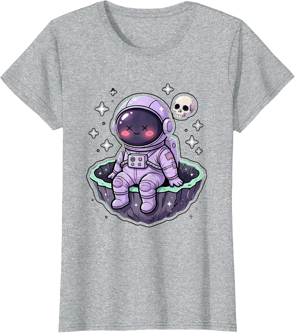 Astronaut Sitting on Crater Edge Space Art T-Shirt - Heather Grey