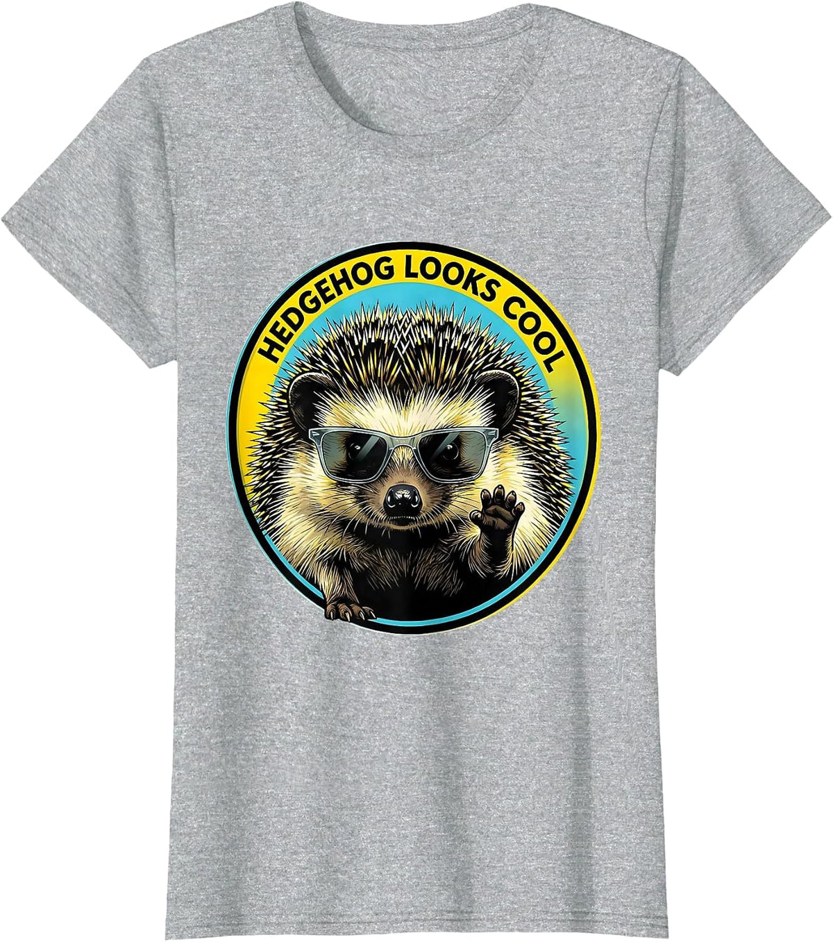 Hedgehog Looks Cool Pop Art Funny Animal Lover Gift T-Shirt - Heather Grey