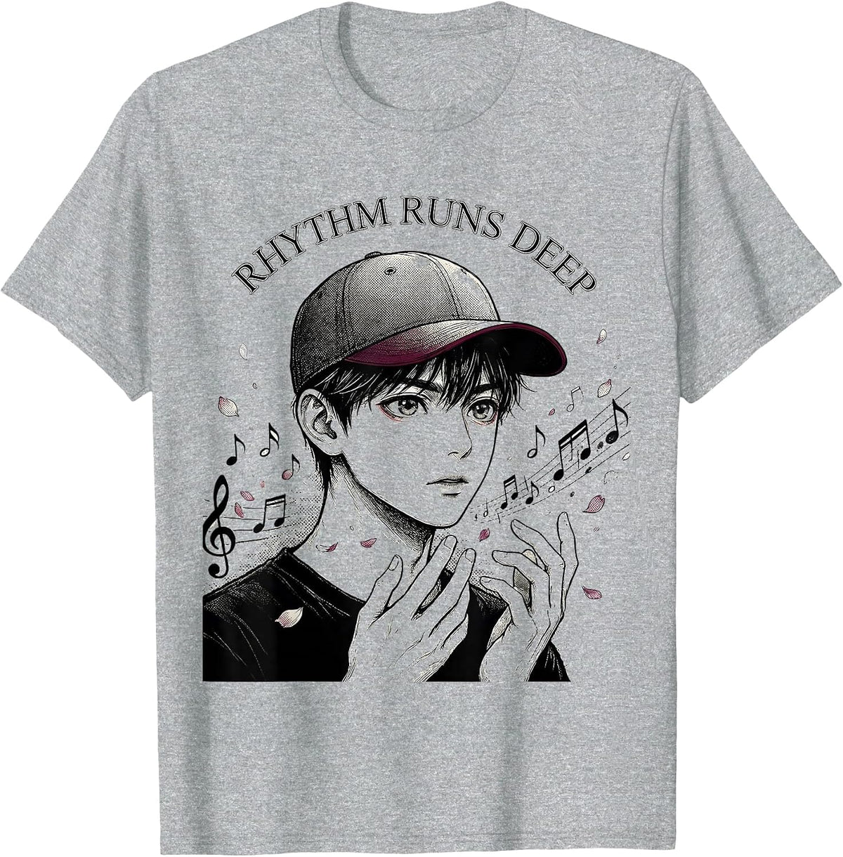 Men's Rhythm Runs Deep Hip Hop Graphic Design T-Shirt - Heather Grey