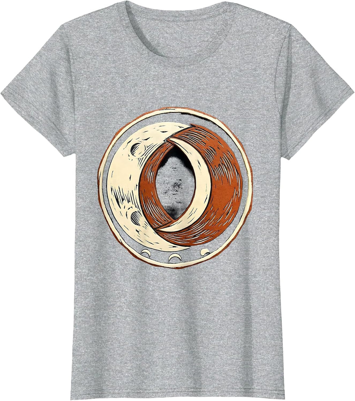 Women's Lunar Phase Badge Boho Celestial Astronomy T-Shirt - Heather Grey