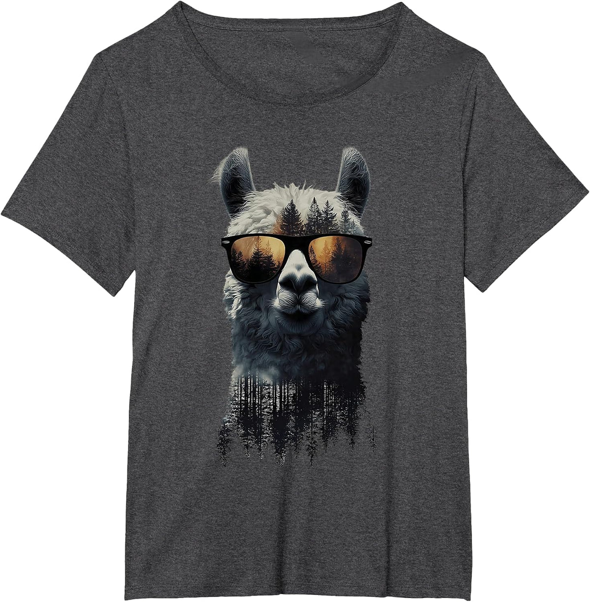 Funny Alpaca Llama with Sunglasses Animal Graphic T-Shirt - Dark Heather Grey