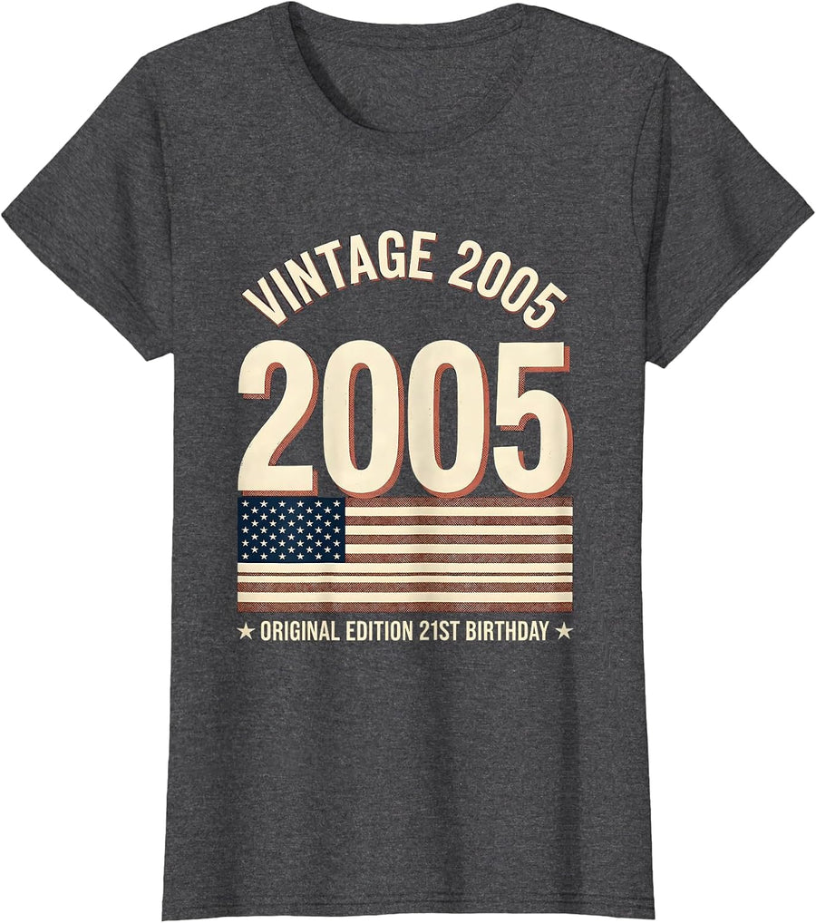 Women's Vintage 2005 Original Edition 21st Birthday Adult T-Shirt - Dark Heather Grey
