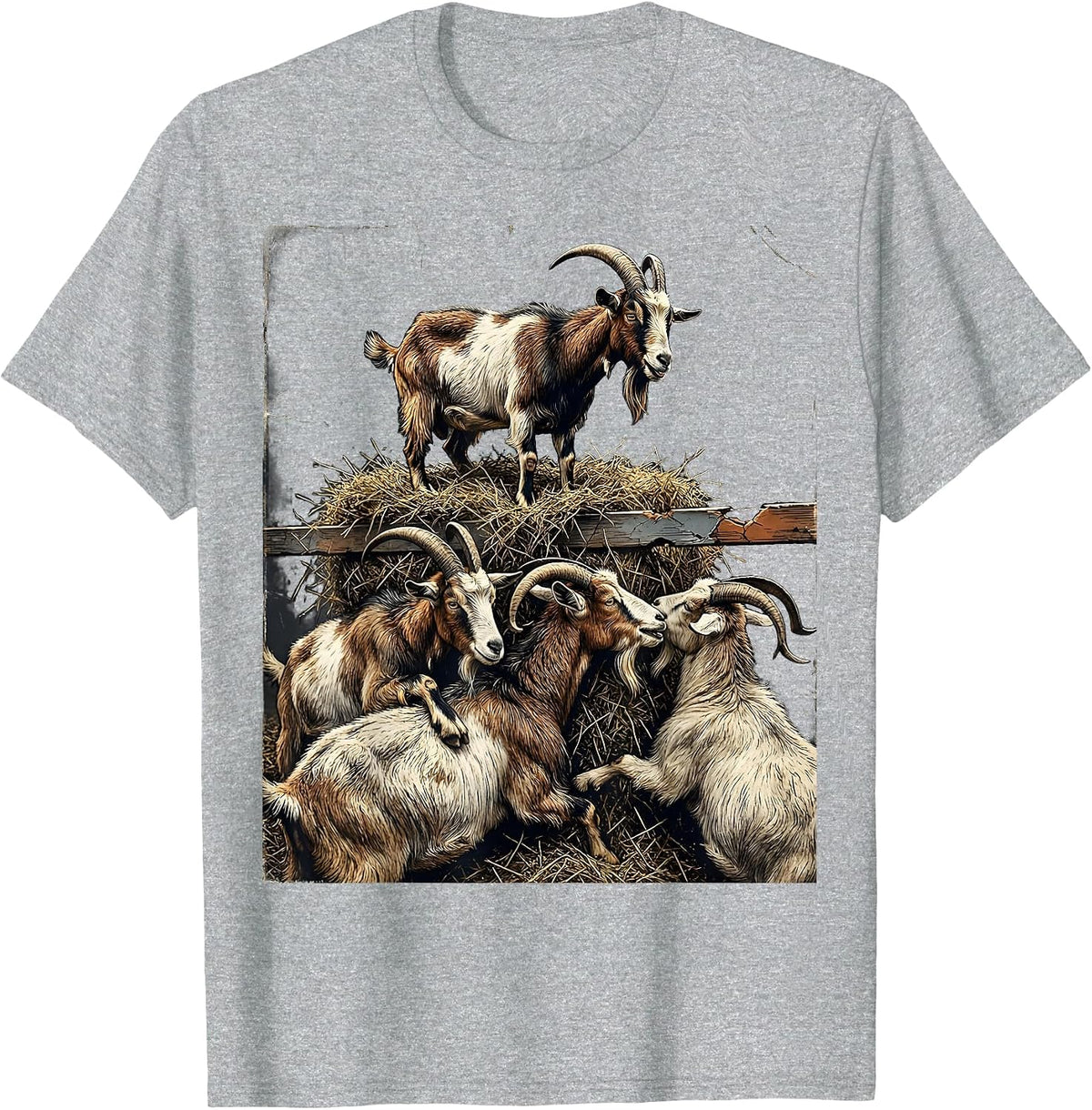 Men's Five Goats Distressed Farm Animal Lover Humor T-Shirt - Heather Grey