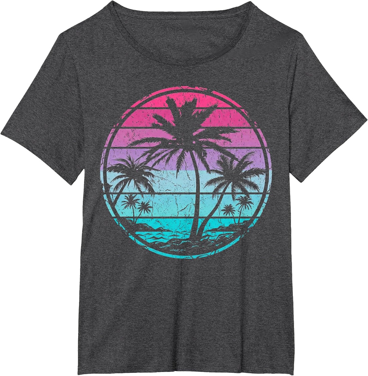 Palm Tree Sunset Retro Beach Vintage Tropical Designs T-Shirt - Dark Heather Grey