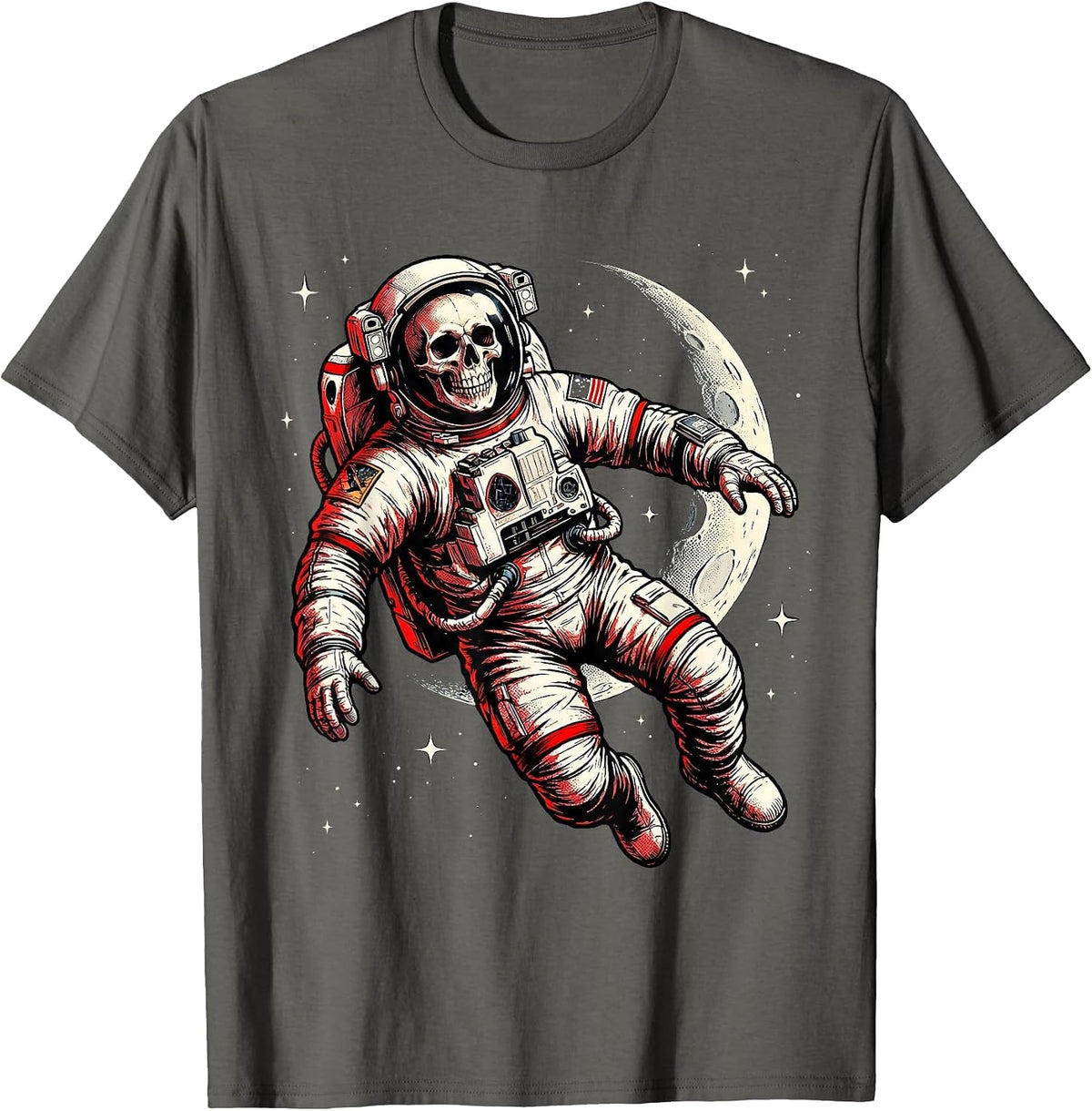 Skeleton Astronaut Floating in Deep Space T-Shirt - Asphalt Grey