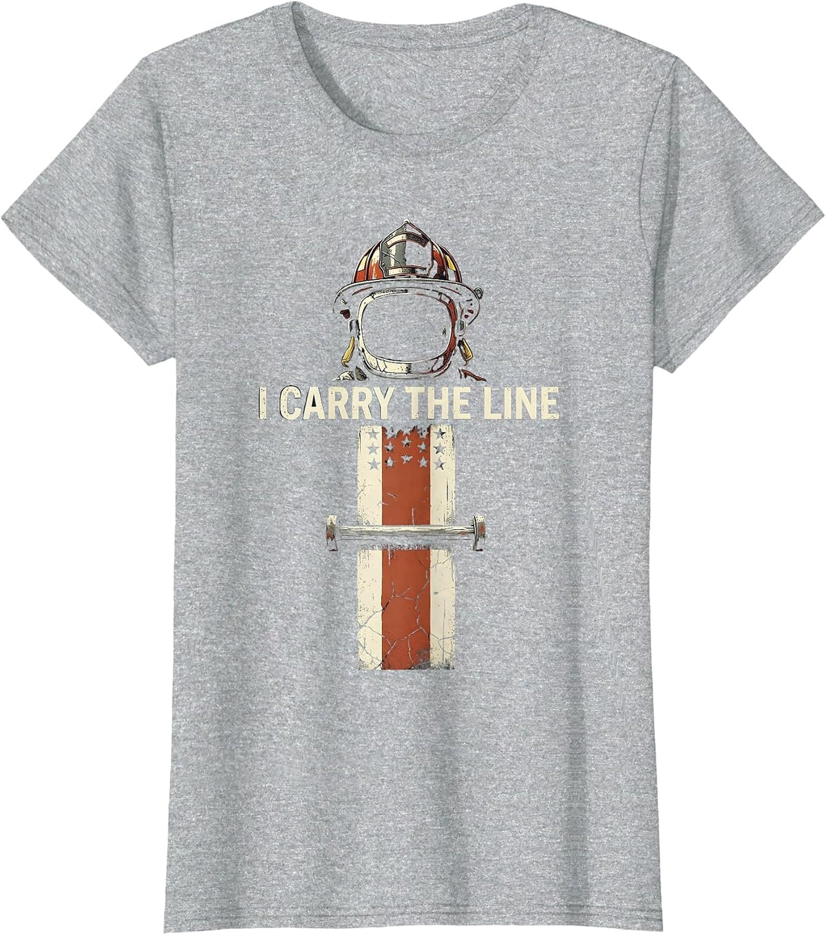 Women's I Carry The Line Distressed Firefighter Helmet Thin Red Line T-Shirt - Heather Grey