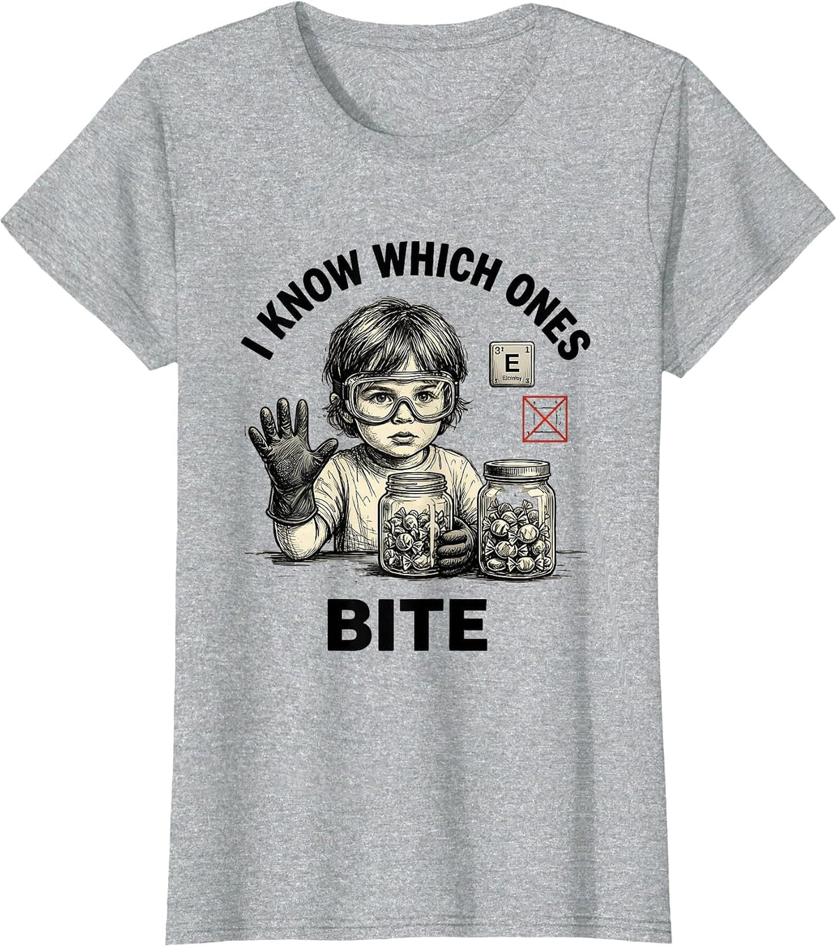 Women's I Know Which Ones Bite Funny Periodic Table Chemistry T-Shirt - Heather Grey