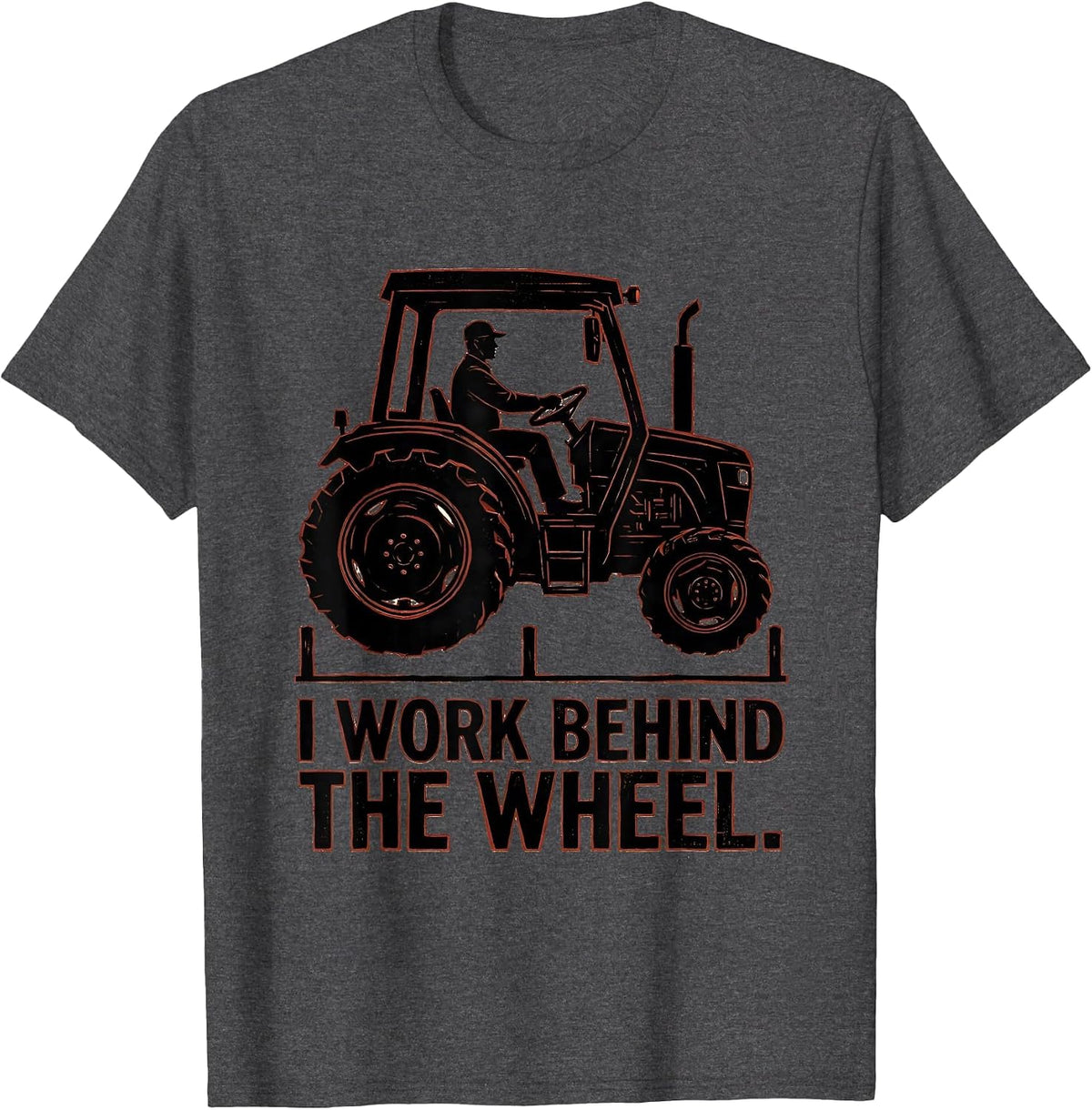 Men's I Work Behind The Wheel Funny Truck Driver Linocut T-Shirt - Dark Heather Grey