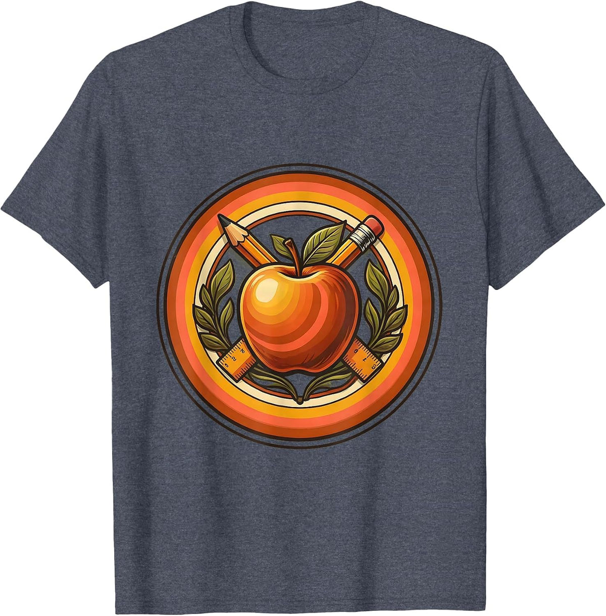Men's Elementary Teacher Apple Pencil Ruler Graphic T-Shirt - Heather Blue