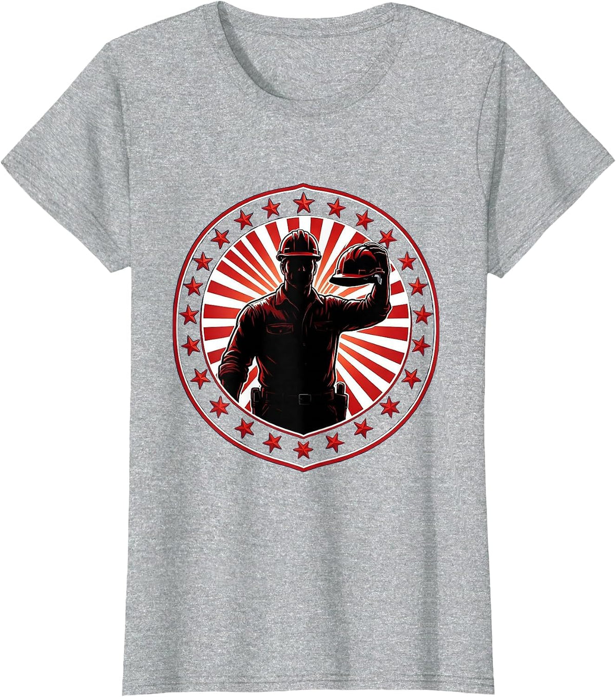 Construction Worker Sunset Hardhat Graphic T-Shirt - Heather Grey