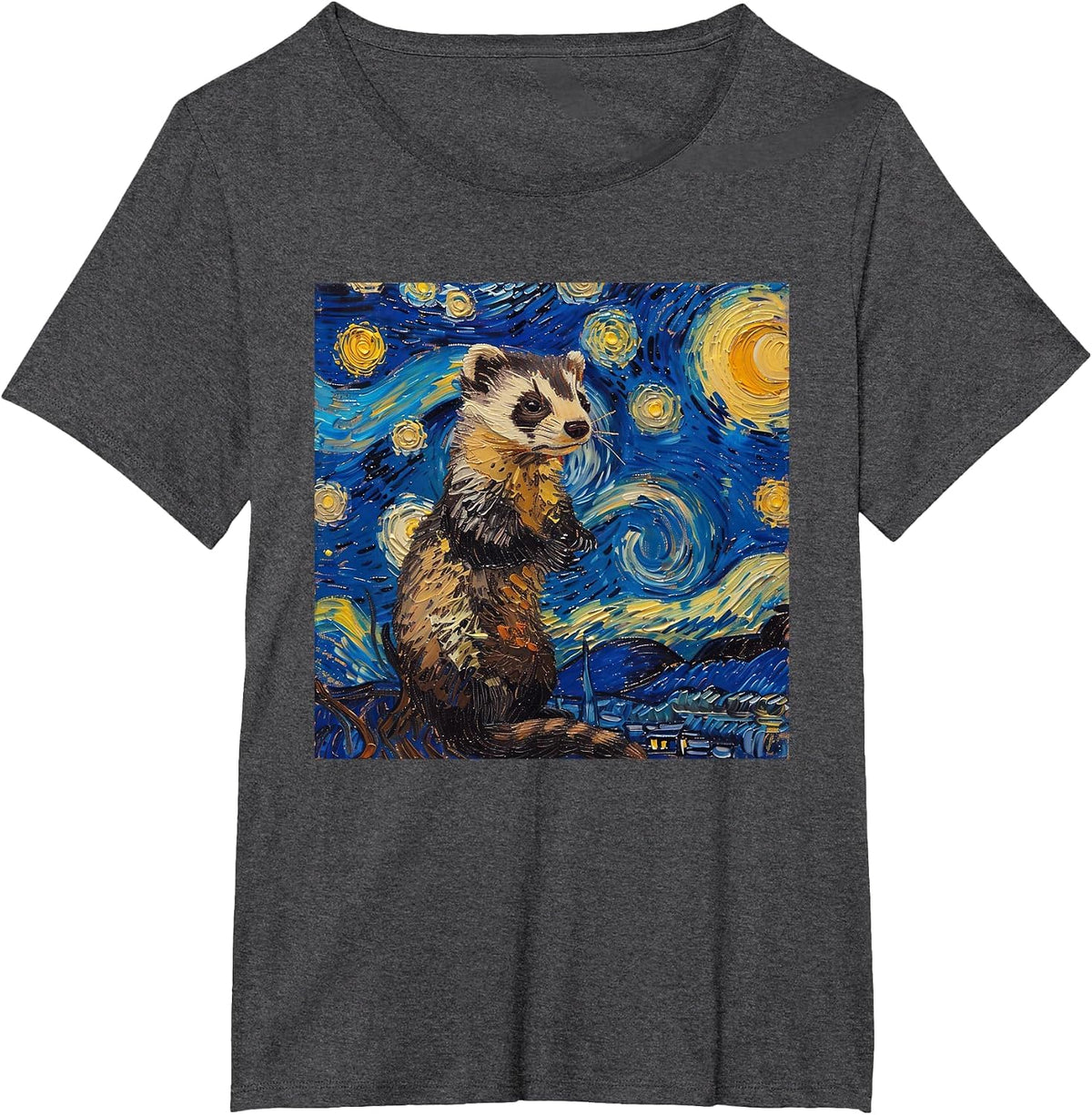 Ferret Van Gogh Starry Night T-Shirt - Dark Heather Grey