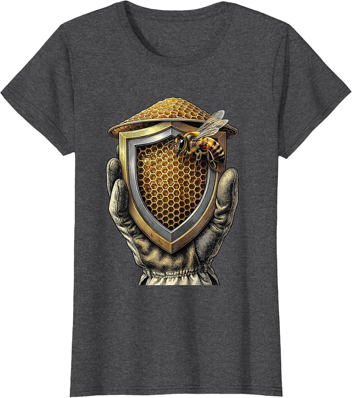 Women's Sealed Shield Beekeeper Honey Frame Emblem T-Shirt - Dark Heather Grey