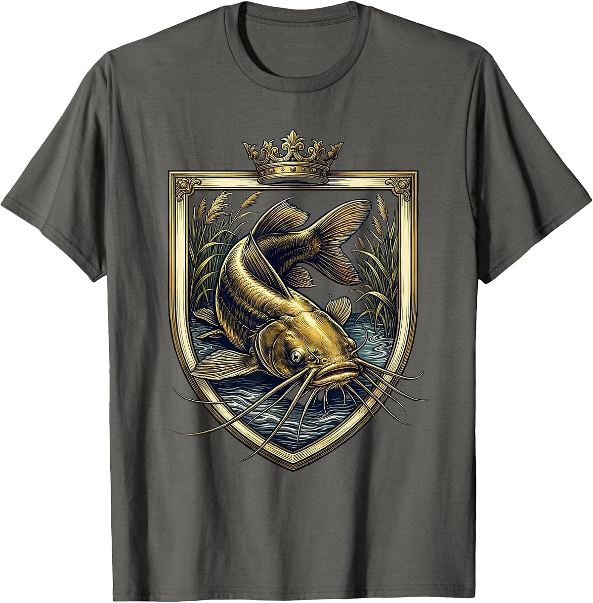 Catfish Lurking in Murky River Depths T-Shirt - Asphalt Grey