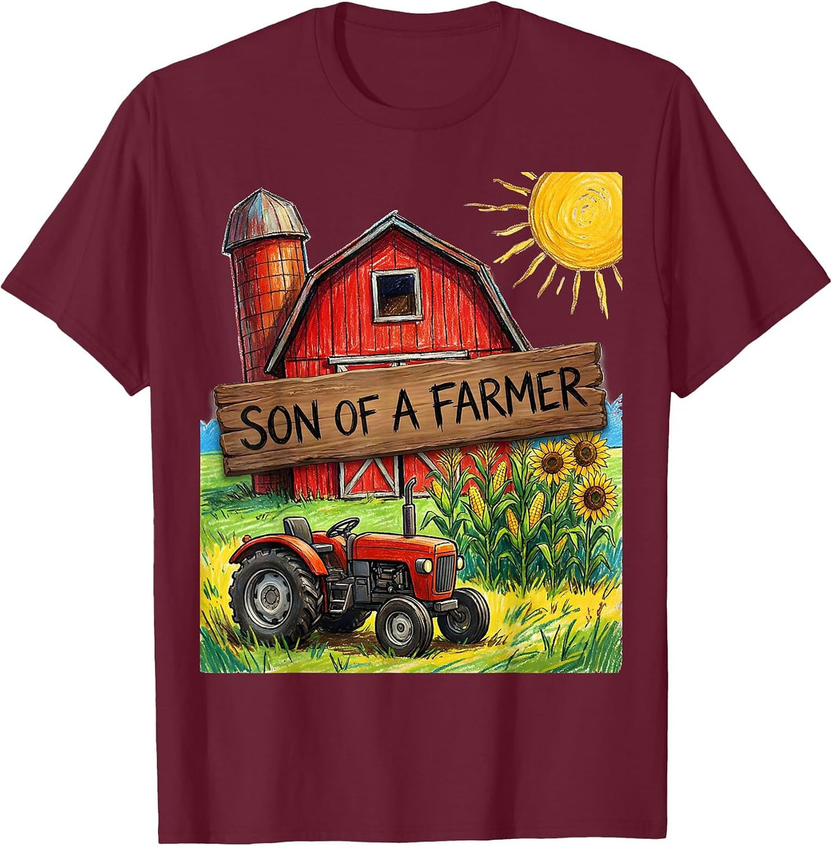 Men's Son of a Farmer Country Pride Graphic Design T-Shirt - Burgundy