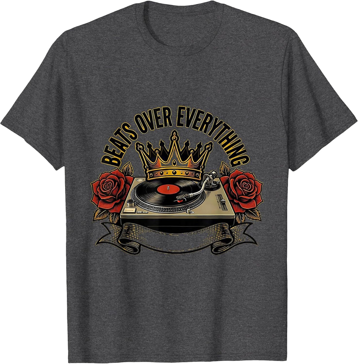 Beats Over Everything Hip Hop Music Design T-Shirt - Dark Heather Grey