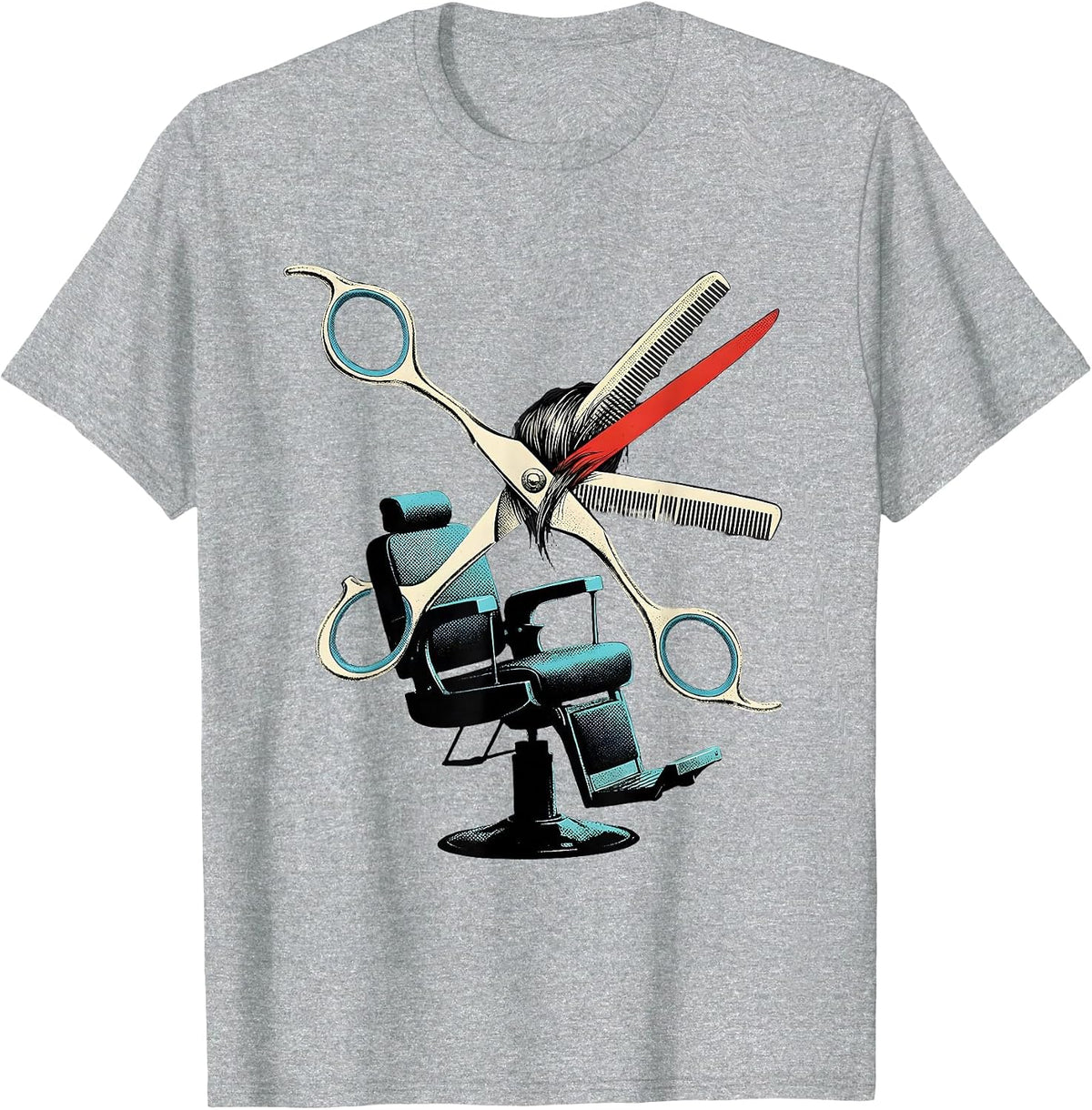 Men's Oversized Shears Hairdresser Barber Salon Workwear T-Shirt - Heather Grey