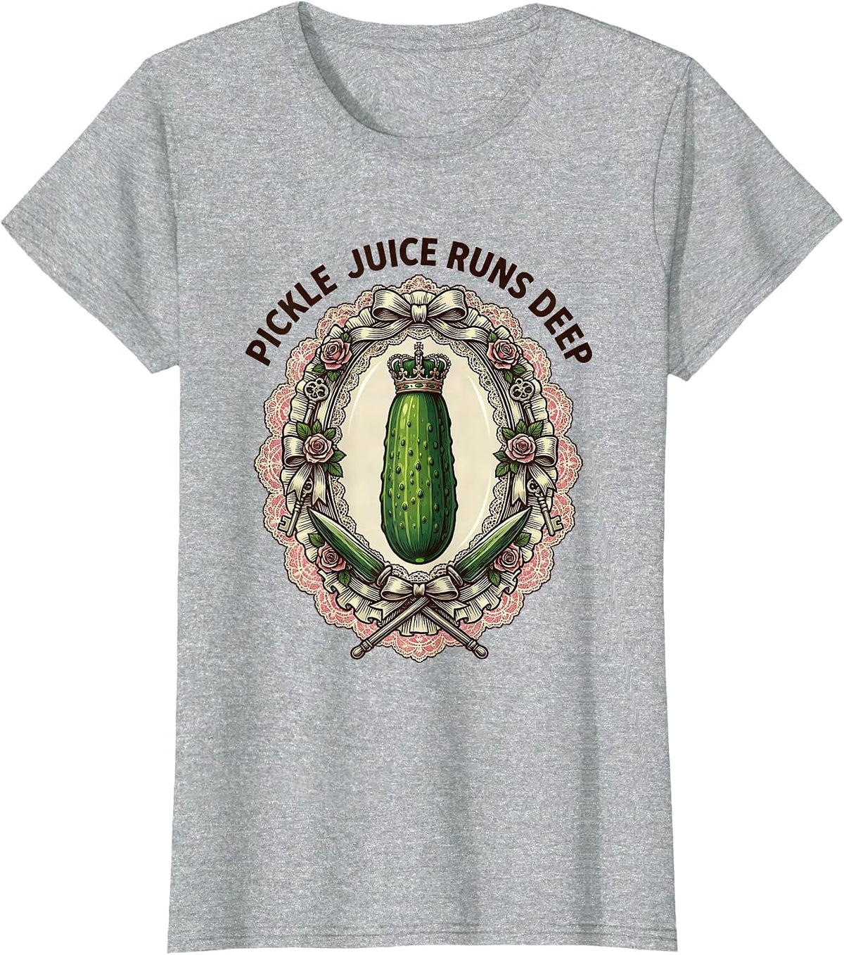 Women's Pickle Juice Runs Deep Funny Pickle Design T-Shirt - Heather Grey