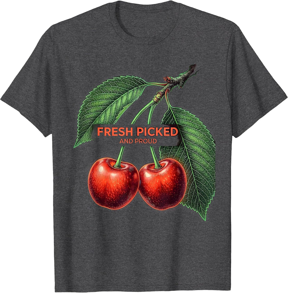 Men's Fresh Picked and Proud Cherry Graphic Design T-Shirt - Dark Heather Grey