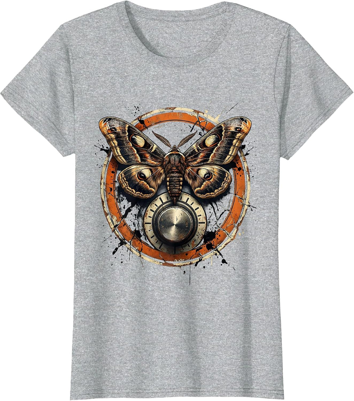 Moth and Glowing Amplifier Dial Rock Music Art T-Shirt - Heather Grey