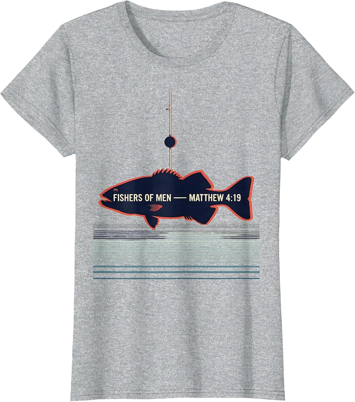 Women's Fishers Of Men Matthew 4:19 Bass Silhouette Christian T-Shirt - Heather Grey