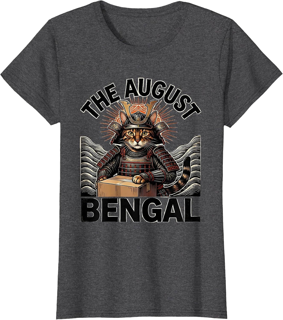 Women's The August Bengal Funny Bengal Cat Anime Warrior Art T-Shirt - Dark Heather Grey
