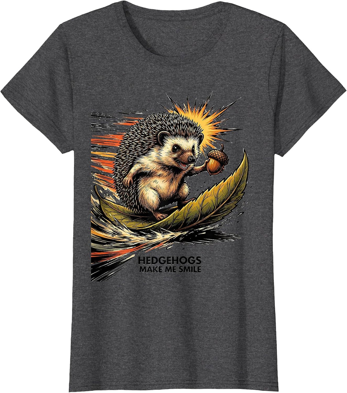 Women's Hedgehogs Make Me Smile Cute Hedgehog Animal Lover Comic T-Shirt - Dark Heather Grey