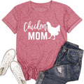 Chicken Mom T-Shirt Women Funny Hen Chiken Farm Humor Graphic Mother Shirt Cute Short Sleeve Tops - Pink