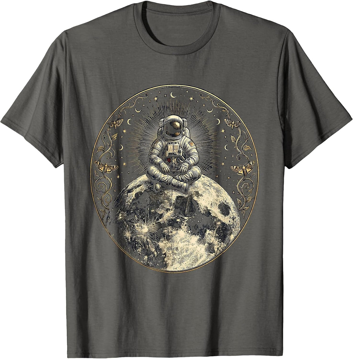 Astronaut Sitting on the Moon Space Illustration T-Shirt - Asphalt Grey