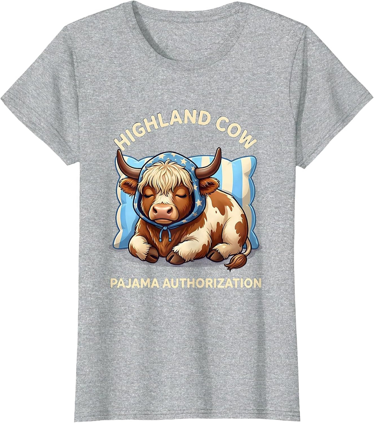 Highland Cow Pajama Authorization Cute Kawaii Bedtime Humor T-Shirt - Heather Grey