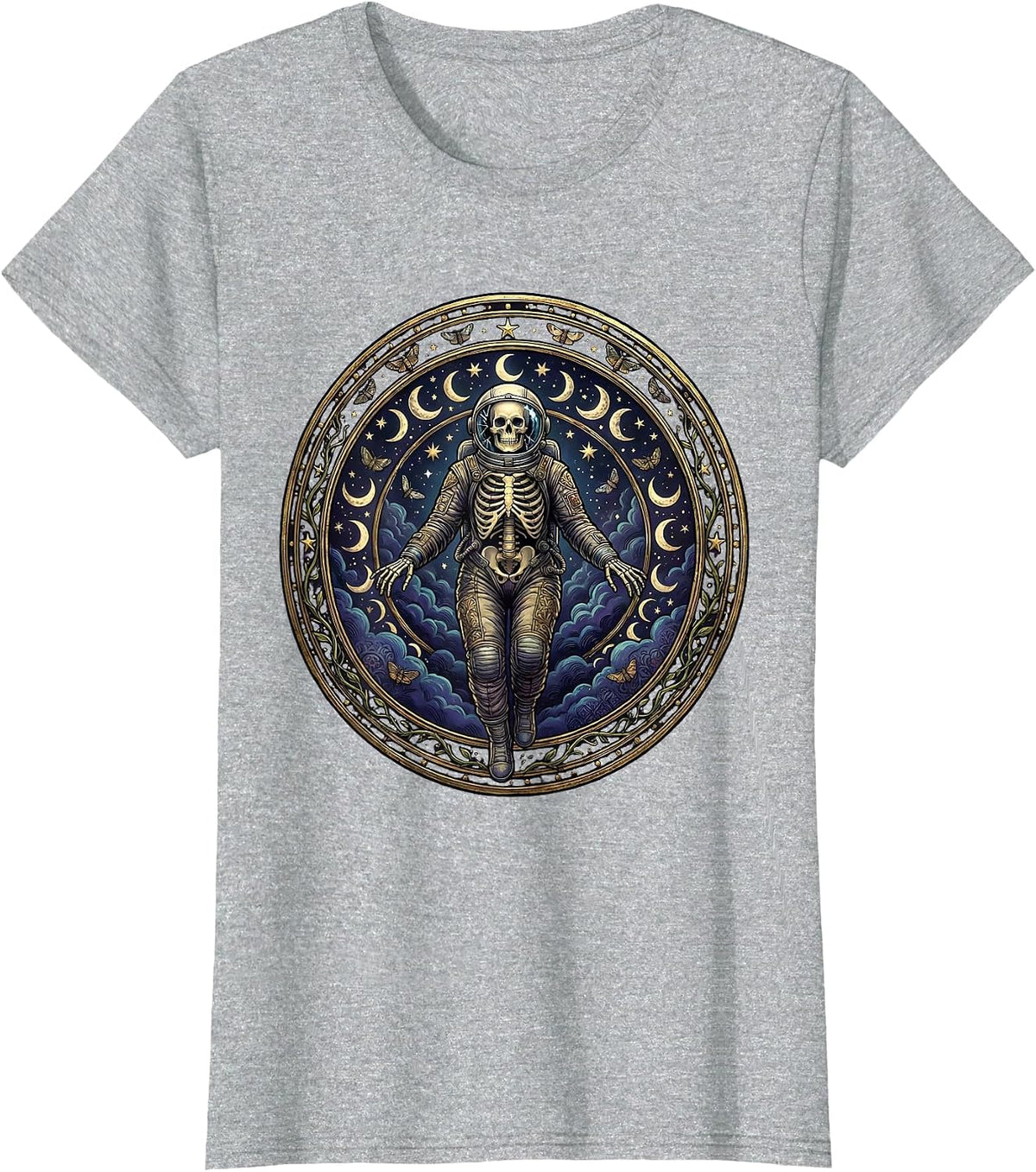 Women's Skeleton Astronaut Floating in Space Illustration T-Shirt - Heather Grey