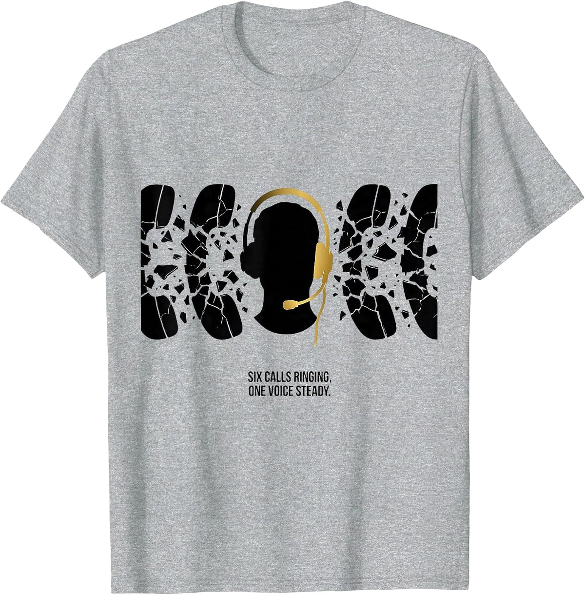 Men's Six Calls Ringing, One Voice Steady Thin Line 911 Dispatcher T-Shirt - Heather Grey