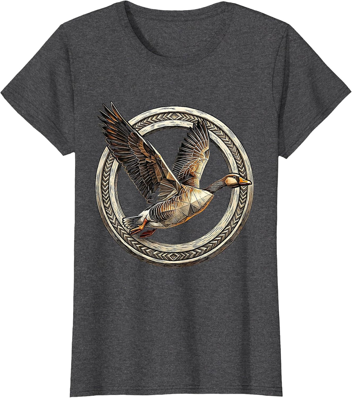 Women's Geometric Low-Poly Goose in Flight Art T-Shirt - Dark Heather Grey