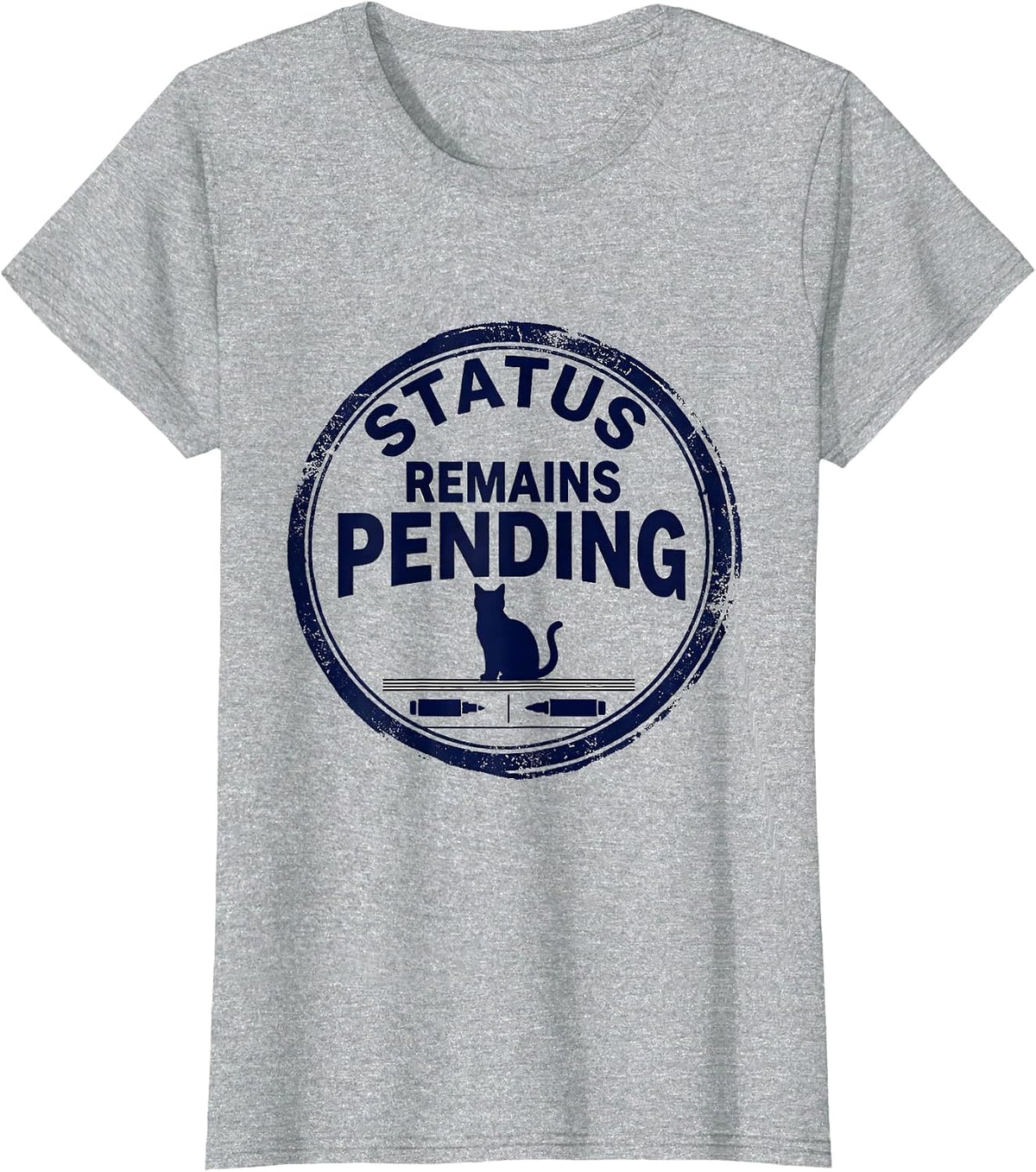 Women's Status Remains Pending Rubber Stamp Physics Nerd Cat Humor T-Shirt - Heather Grey